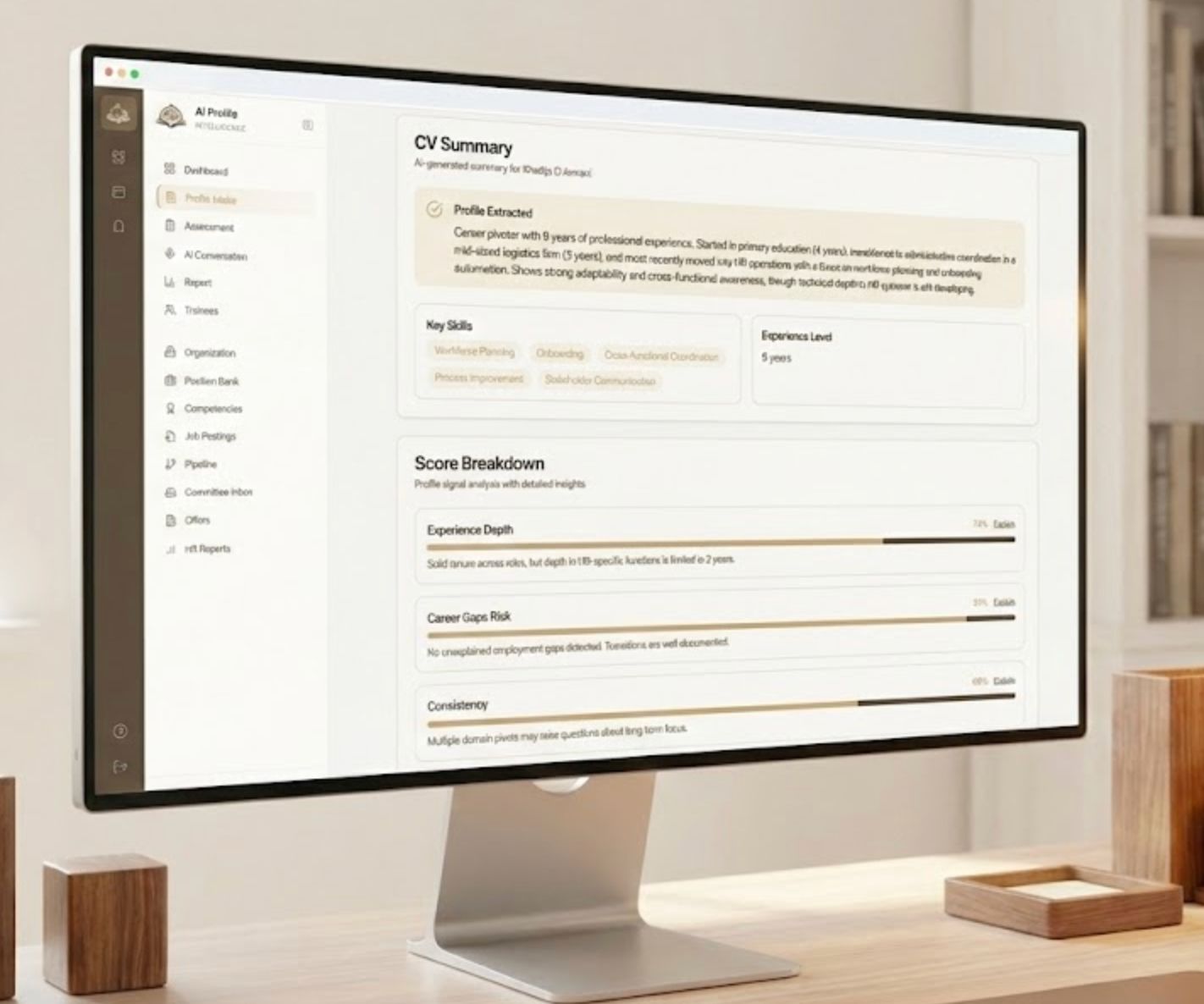 CV Summary - AI-generated profile extraction and score breakdown